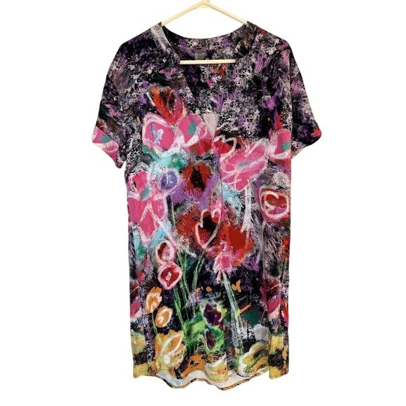 Simply Art By Dolcezza Dress Tunic Shift 100% Viscose Size S Abstract Watercolor - Picture 1 of 7